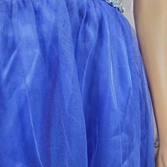 Lily Rose Brand Blue Strapless Knee Length Tule Rhinestone Size 9 Formal Dress - Picture 6 of 10